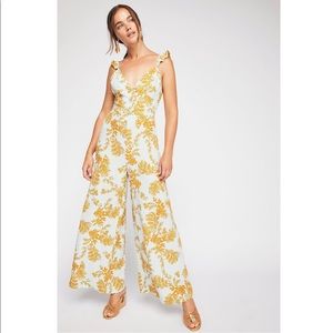 Free People Be the One Jumpsuit -blue/gold floral